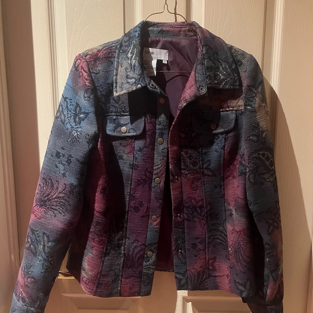 Women’s Teal & Purple Blazer - Artistic Pattern Size 10